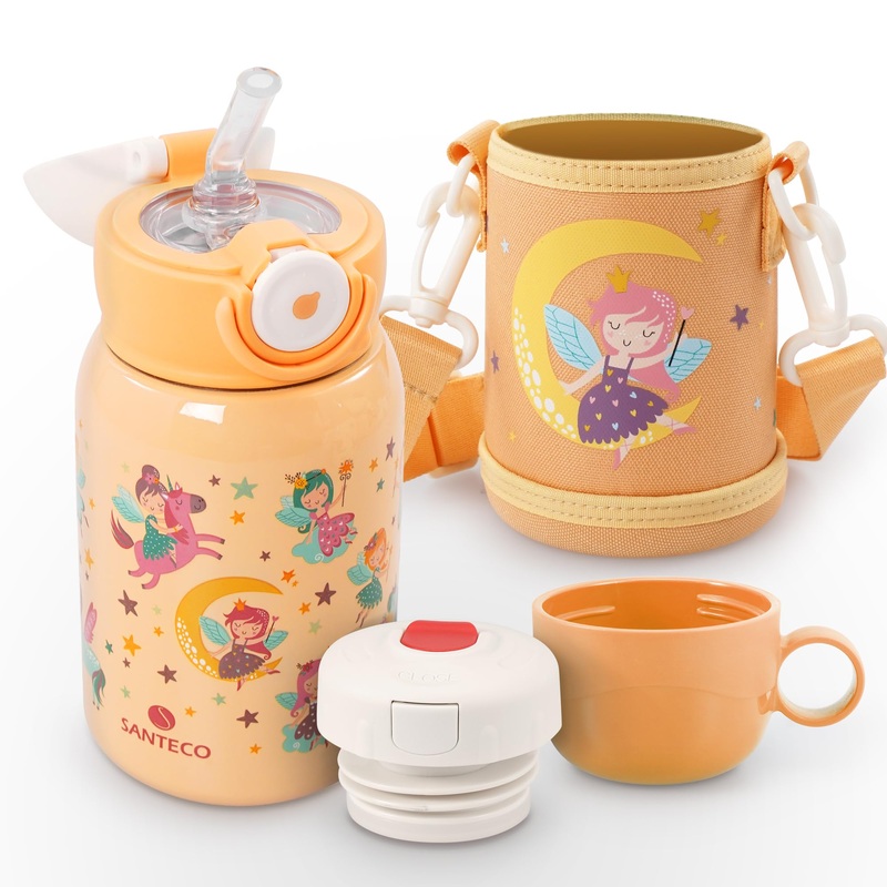 Santeco drinking bottle children stainless steel with straw ET bottle pocket.