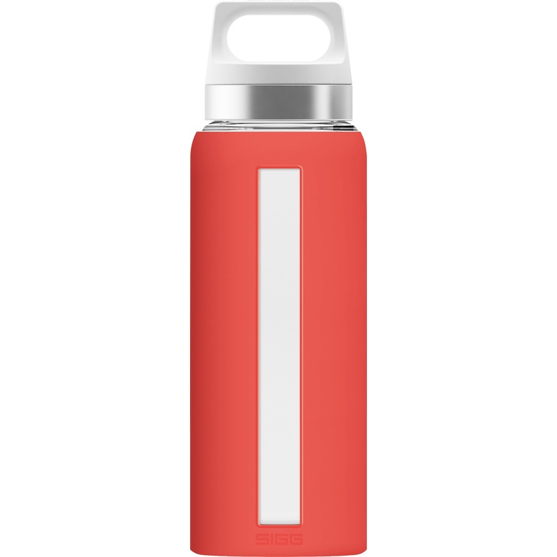 SIGG DREAM drinking bottle (0.65 l) pollutant -free and heat -resistant drinking bottle outlet bottle made of glass with silicone cover Scarlet