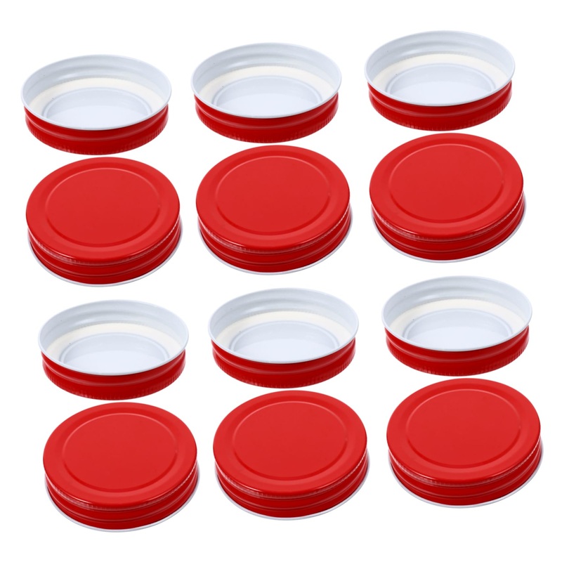 VINTORKY 12pcs Mason Jar Lids Mason Cup Lids Kitchen Storage Accessories Mason Jar Drinking Lids Regular Canning Lids Regular Mouth Lids Screw Jar Lid Caps Ingredients Metal Tinplate Child 7x7x1.5cm Red