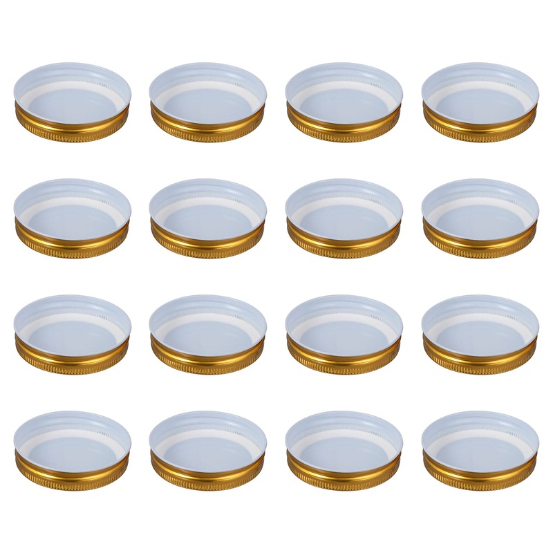 Yardwe 16pcs Mason Jar Lids Canning Lids Leak- Proof One- Piece Sealing Cover Mason Bottle Lids Food Storage Tinplate Jar Caps for Ball Kerr Jars 70mm Gold Golden