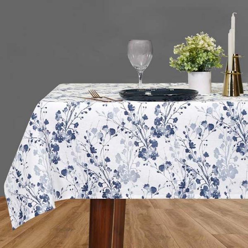 60X104 Blue Floral Print Tablecloth