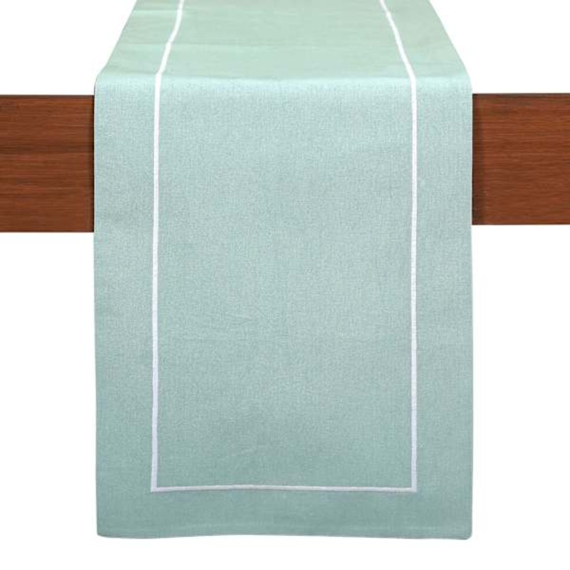 Aqua Foam Table Runner with White Embroidered Border, 72×13