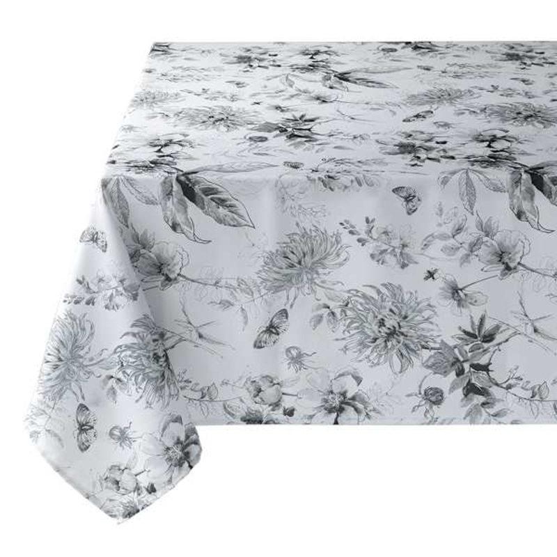 Black & White Blooming Floral Tablecloth, 60×84