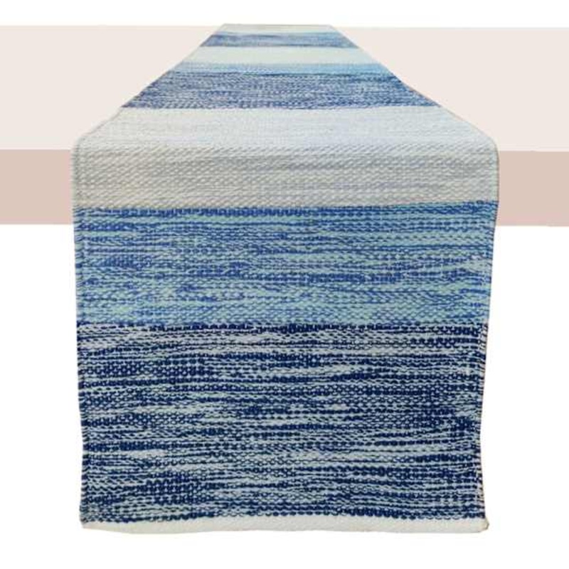 Blue & White Striped Cotton Table Runner, 72″
