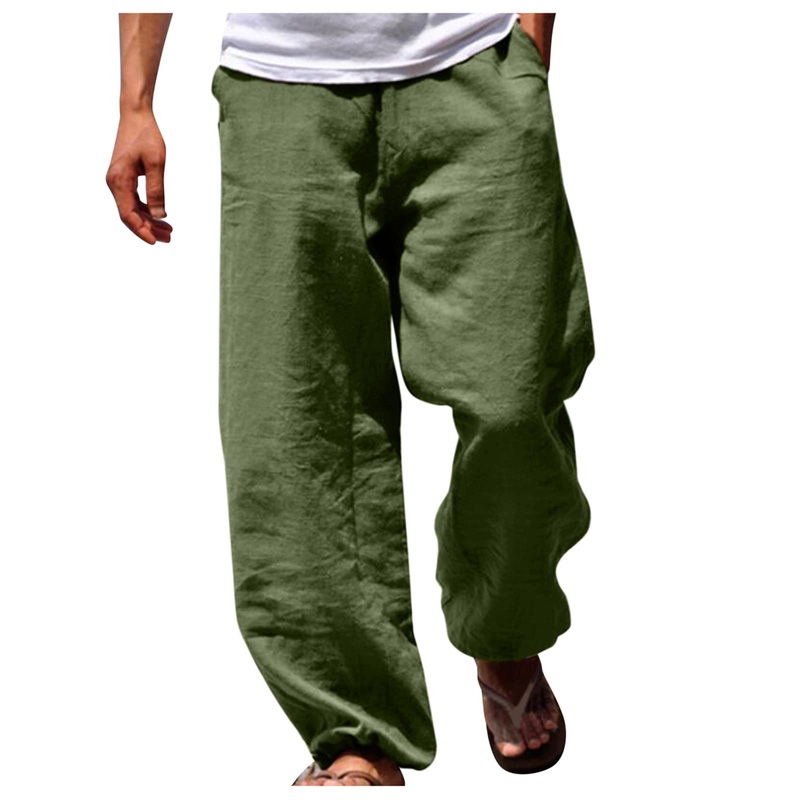 Haiorziyou men oversize jogging pants with bags regular fit light beach trousers Elastic cord strain long pants stretch stretching -active sports pants training pants men leisure pants xxl 1#green