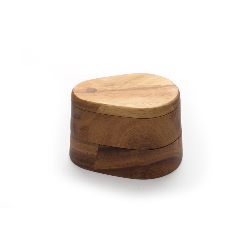 Ironwood Gourmet Double Layer Swivel Salt Cellar Box Acacia Wood Double Swivel Salt Cellar