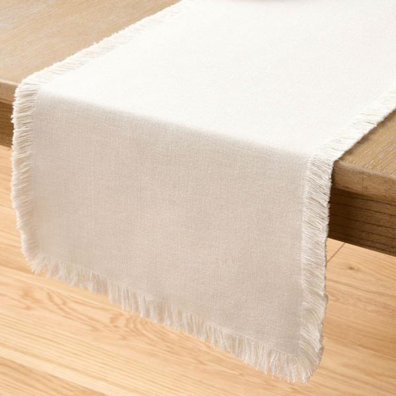 Ivory Zara Table Runner with Fringe, 72×14