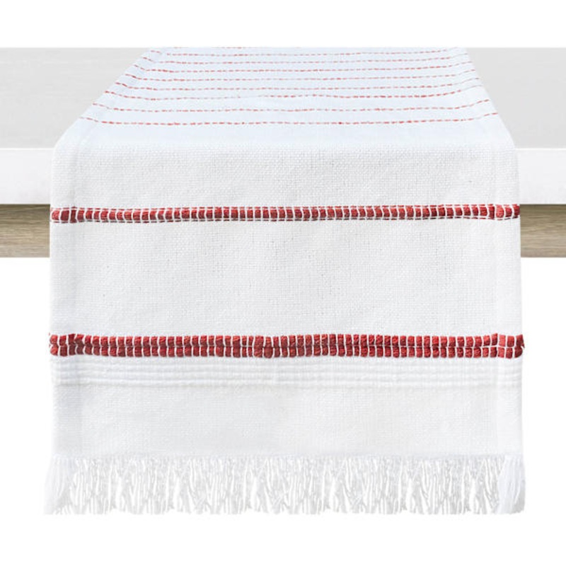 Kenya Red Stripe Table Runner with Fringe, 14×72