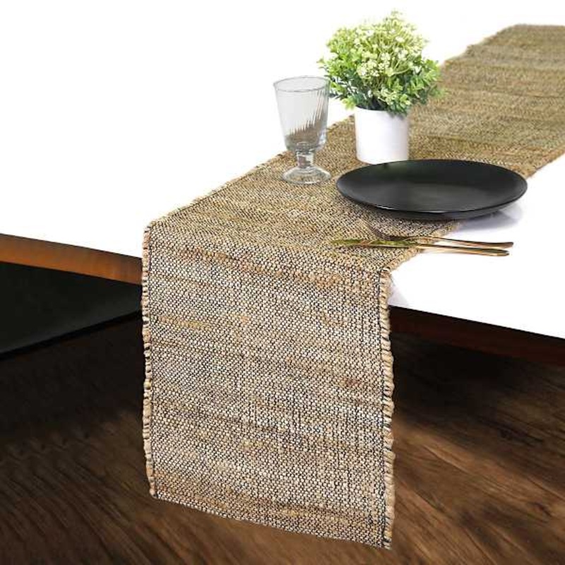 Natural & Black Woven Jute Table Runner, 14×72