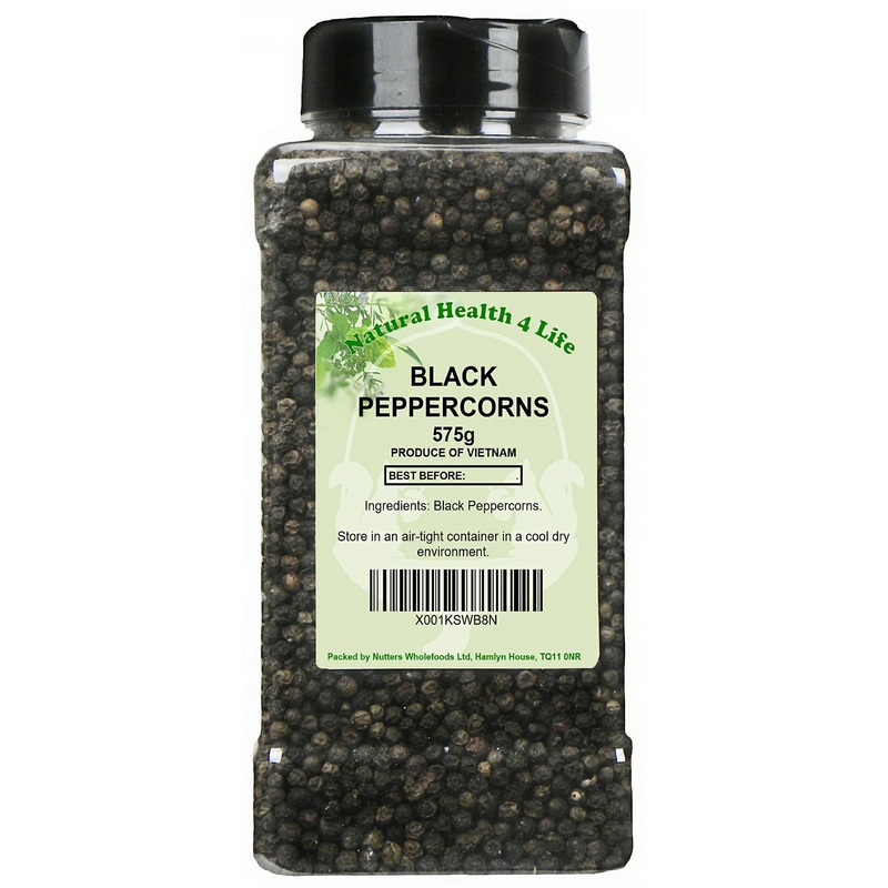 Natural Health 4 Life Dried Spices Whole Black Peppercorns Seasoning 575 g in PET Jar with Shaker Lid (1 Jar) 575g