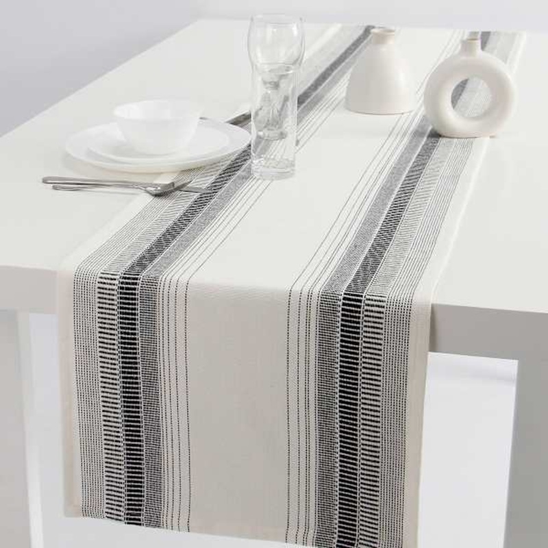 Natural with Black Tribal Stripes Table Runner, 14×72