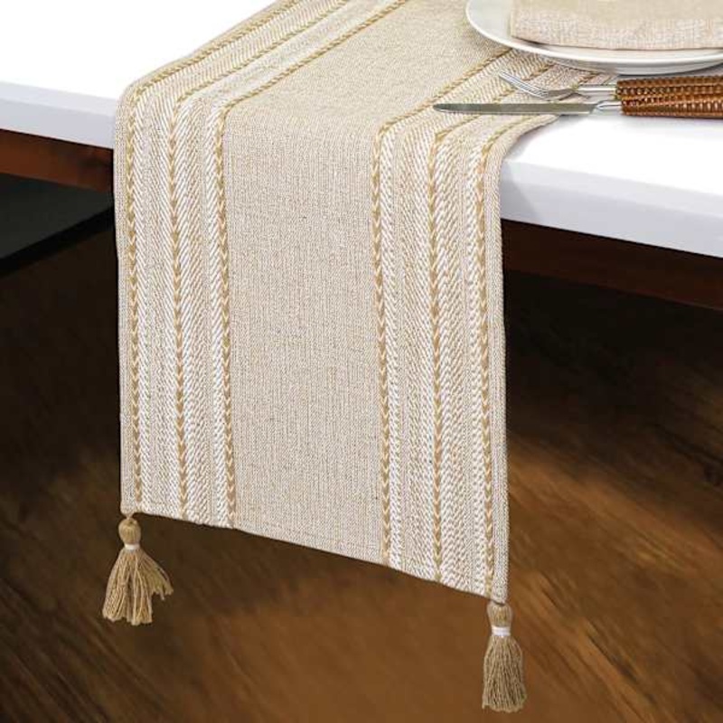 Natural Woven Jute Table Runner with Stripes, 72×14