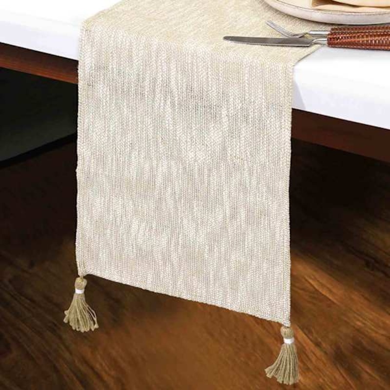 Natural Woven Jute Table Runner with Tassels, 72×14