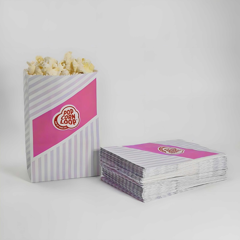 Popcornloop popcorn bags 50 pieces popcorn box bags candy wedding paper sweets boxes for party paper container pink pink white snack box gift children girl birthday pink pink 50 pieces