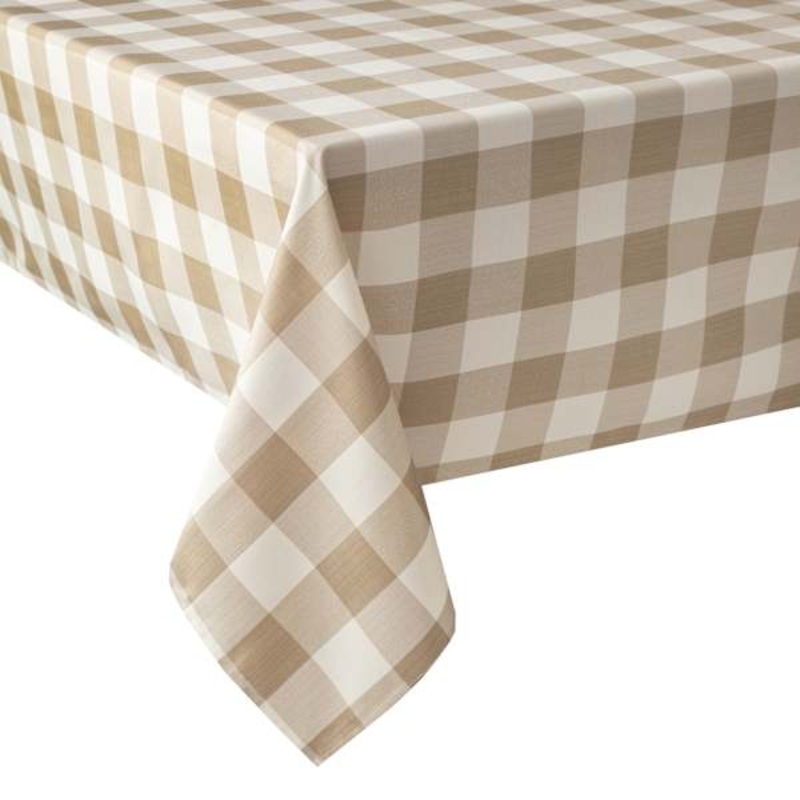 Taupe & Ivory Buffalo Plaid Yarn Dyed Tablecloth, 60×84
