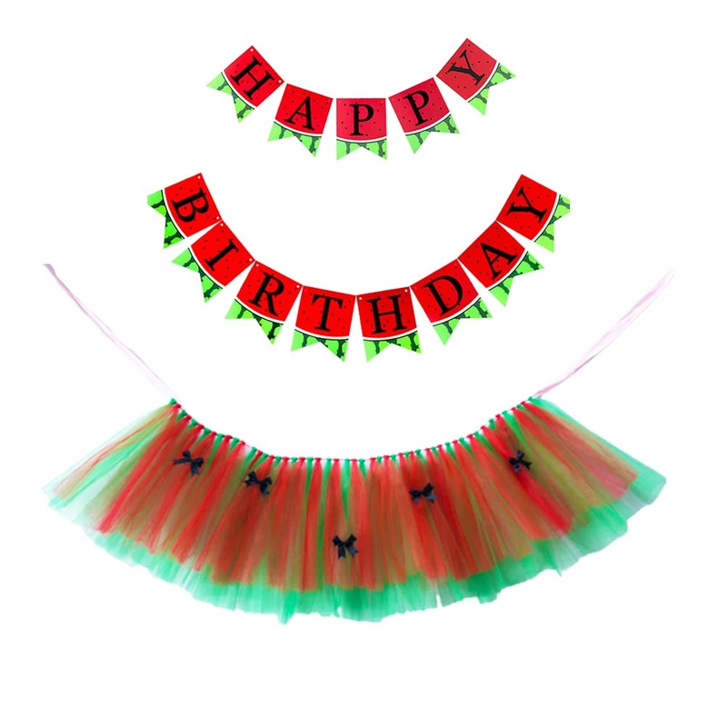 TINGLY GIFT Watermelon Theme 1st Birthday Tutu for Baby Girl High Chair Decoration One in A Melon Summer Fruits Party Cake Smash Photography Photoshoots Prop Handmade Tulle Tutu Skirt Dress