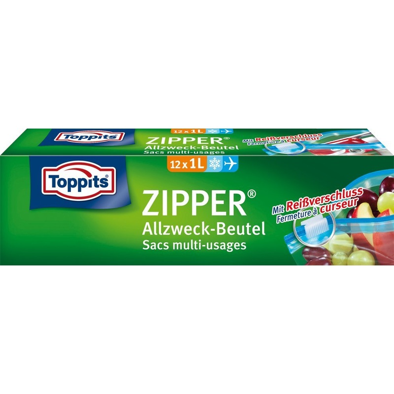 Toppits Zipper All-Purpose Bag 1 Litre Transparent 12 Pieces 12 Pieces (1 Pack)