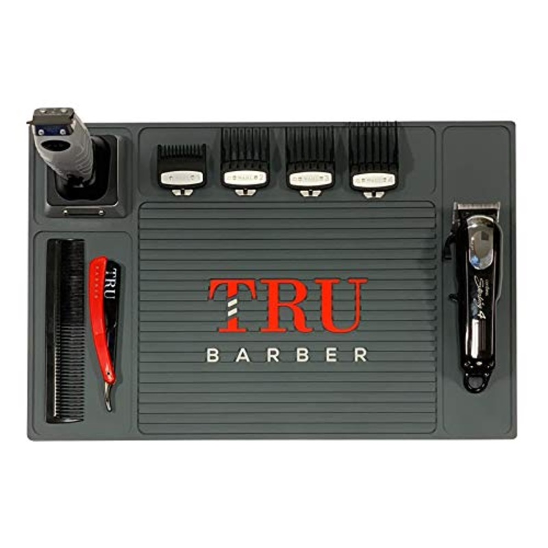 Tru barber organizer mat 48.3 x 33 cm (black) flexible PVC mat for hairdressing salon workplace beauty salon tools counter mat for clipper slip-resistant (black)