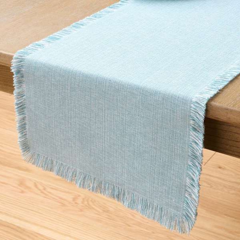 Turquoise Zara Table Runner with Fringe, 72×14