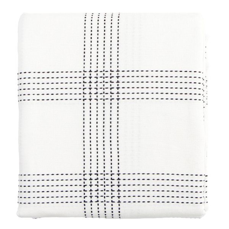 White Dobby with Black Windowpane Tablecloth, 60×84