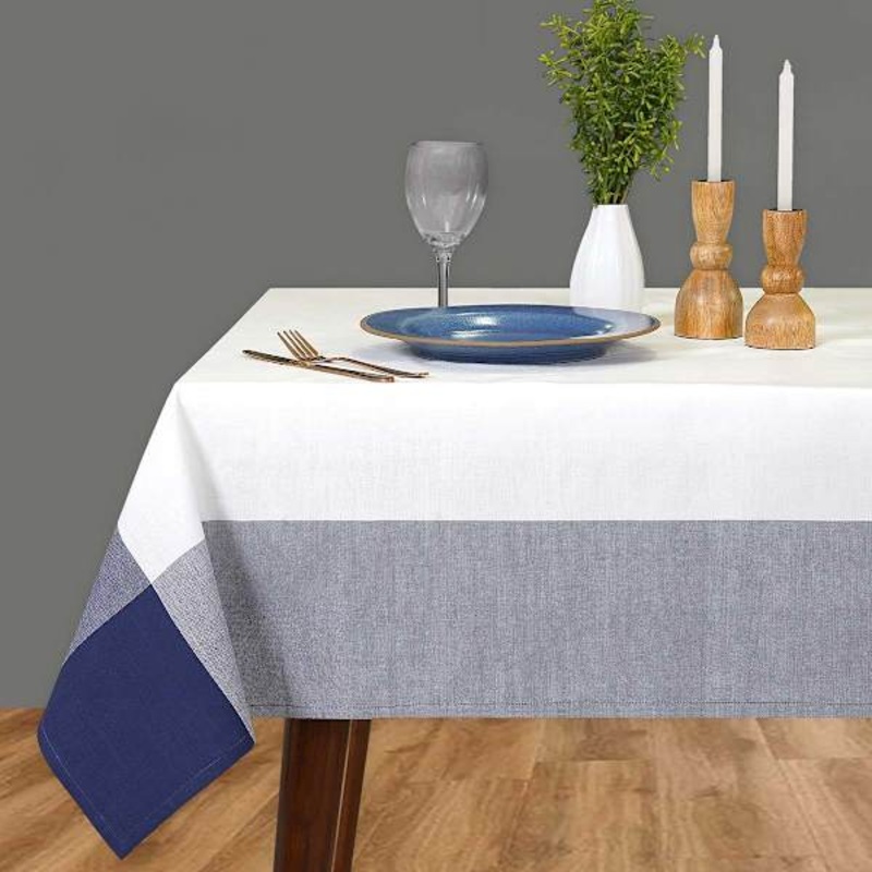 White with Navy Blue Border Tablecloth, 60×84