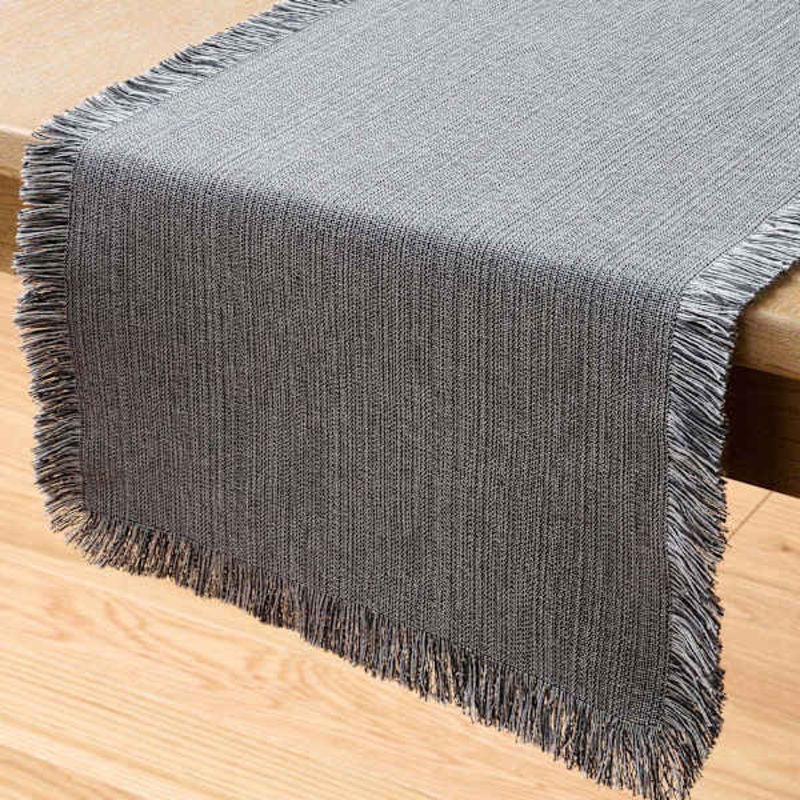 Black & Grey Zara Table Runner with Fringe, 72×14