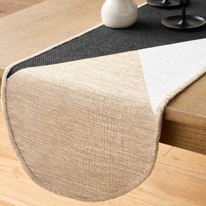 Black & White Slice Design Jute Table Runner, 72×14