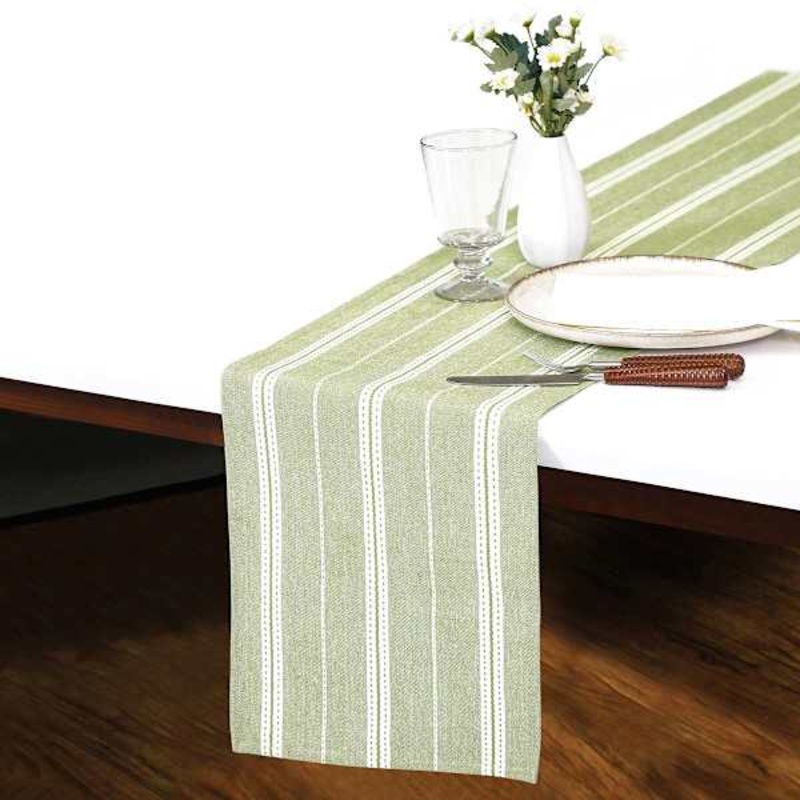 Green With Ivory Stripes Table Runner, 14×72