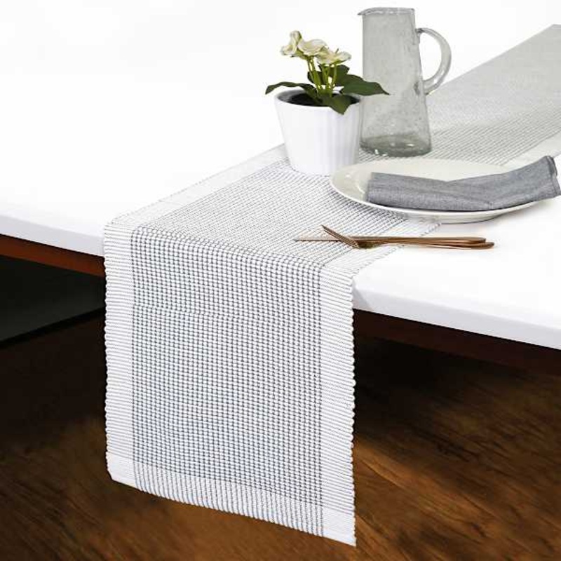 Grey & White with White Border Woven Table Runner, 72×13