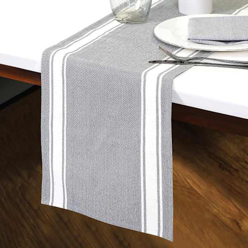 Grey with White Striped Boarder Table Runner, 72×14