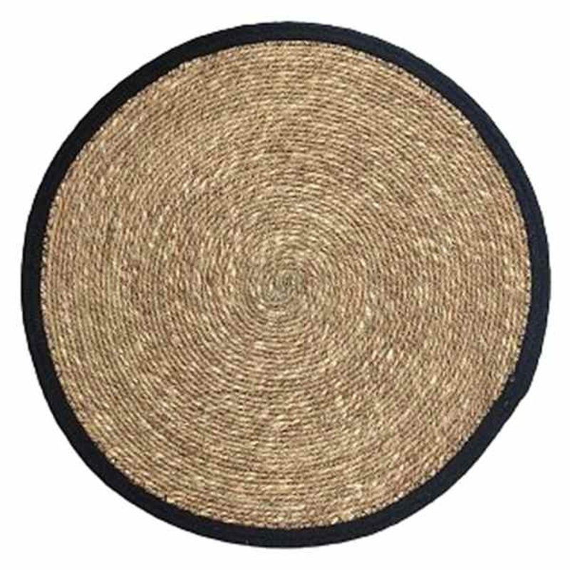 Natural Sea Grass with Black Border Round Placemat, 15″