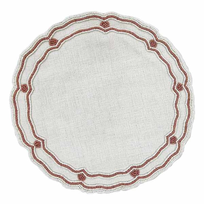 Neutral Placemat with Pink Beaded Border, 14″