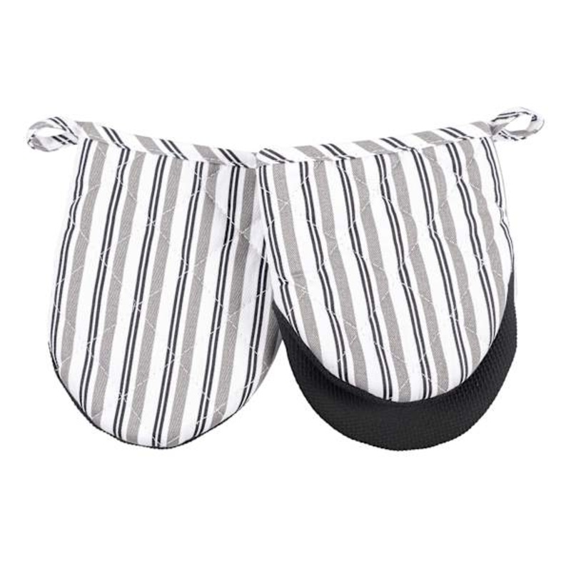 Set of 2 Grey Striped Mini Oven Mitt Set
