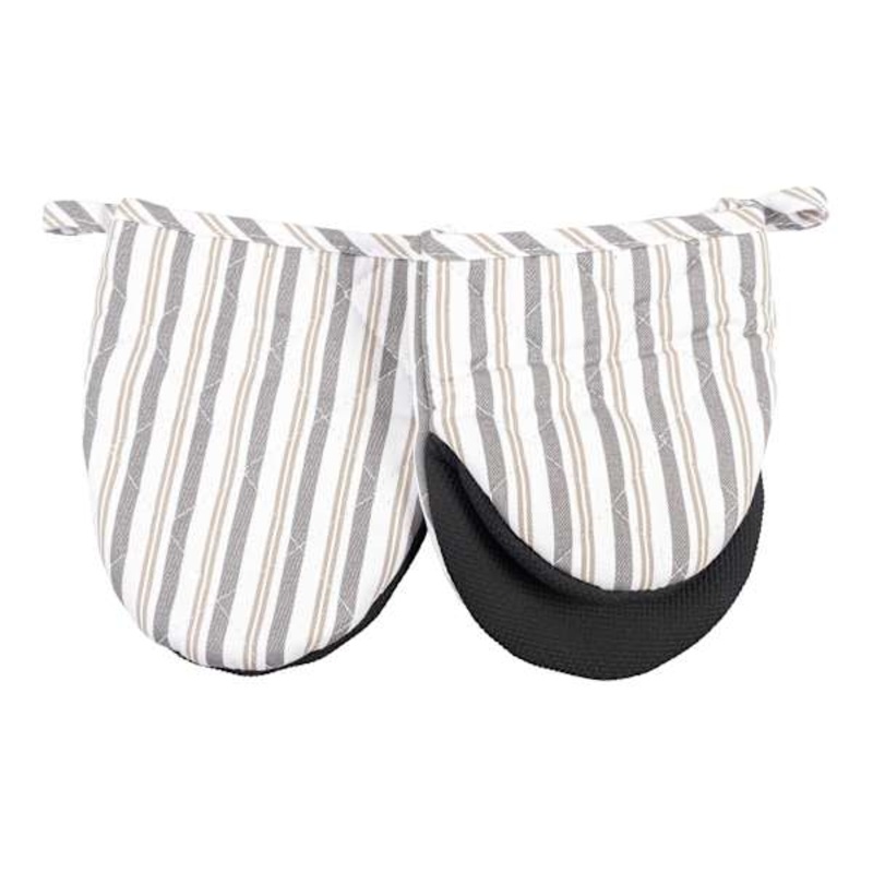 Set of 2 Taupe Striped Mini Oven Mitt Set