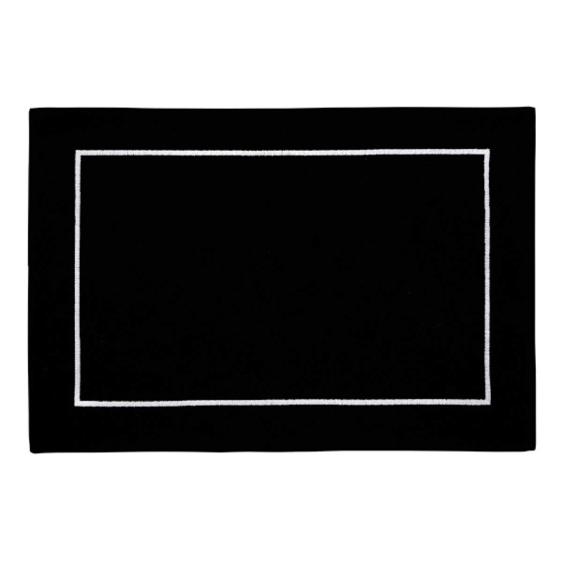 Set of 4 Black with White Embroidery Placemats, 13×19