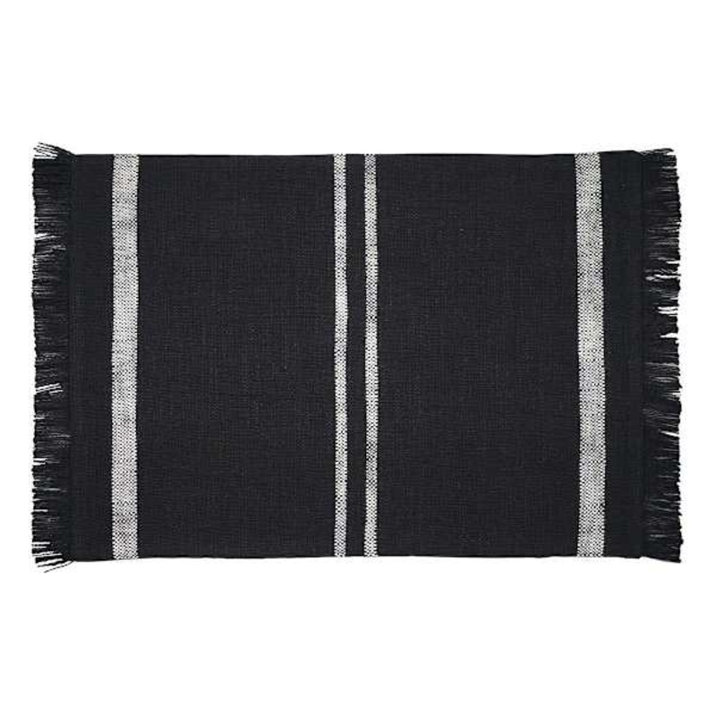 Set of 4 Black Woven Fringe Placemats with White Stripes