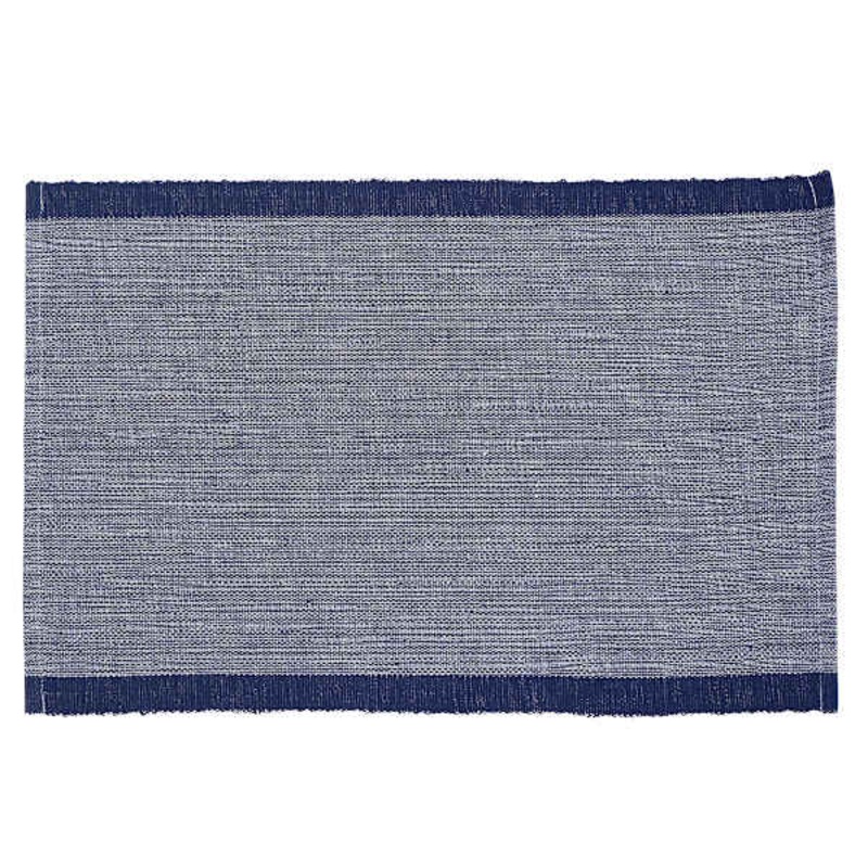 Set of 4 Blue & Ivory Mix Woven Placemats with Fringe, 13×19
