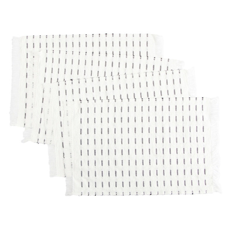 Set of 4 Ivory Reversible Rib Placemats with Black Stripes, 13×17