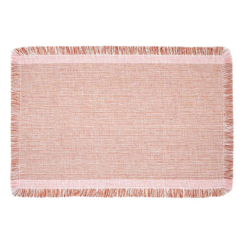 Set of 4 Pink & White Yarn Dyed Fringe Placemats, 13×19
