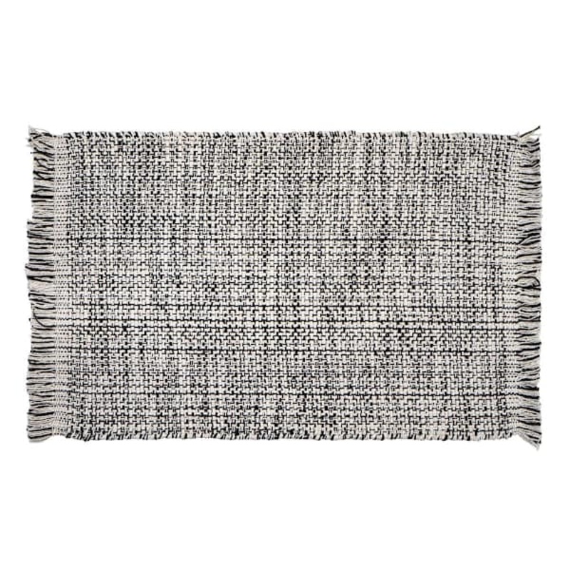 Set of 4 White & Black Mix Yarn Dyed Placemats With Fringe, 13×19