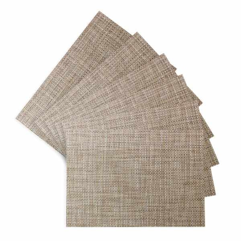 Set of 6 Longport Almond Woven Vinyl Placemats, 18×13