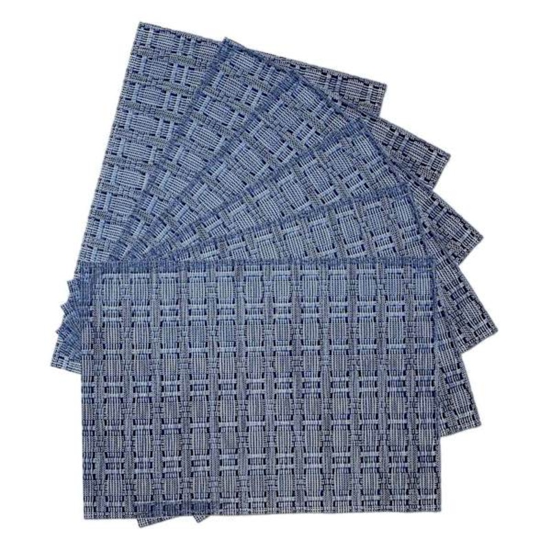 Set of 6 Marquis Blue Woven Vinyl Placemats, 13×18