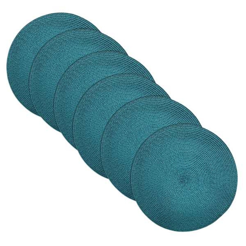 Veranda Set of 6 Peacock Blue Placemats, 15″