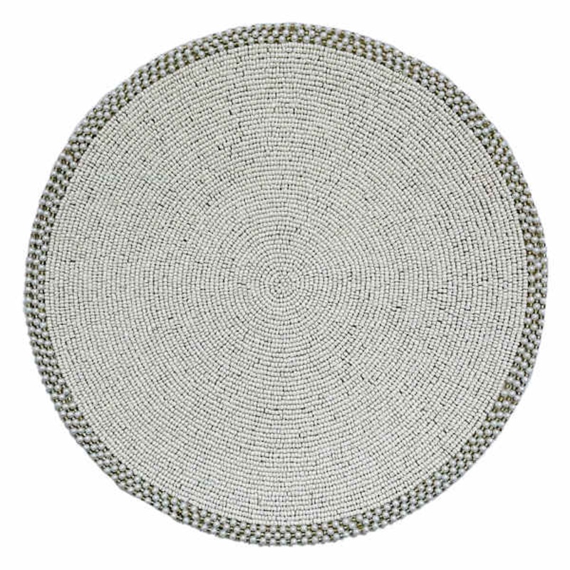 White Beaded Pearl Placemat, 14″