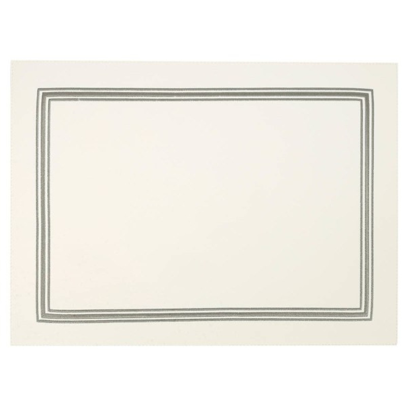 White Faux Leather Placemat with Grey Embroidered Border, 13×17