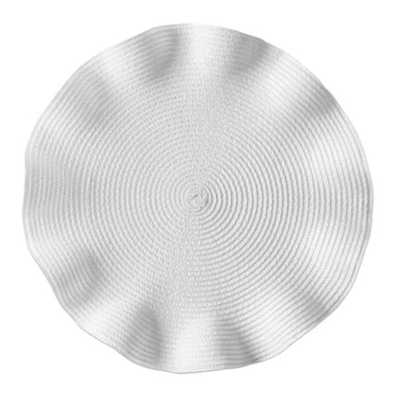 White Victorian Ruffled Round Placemat, 15″