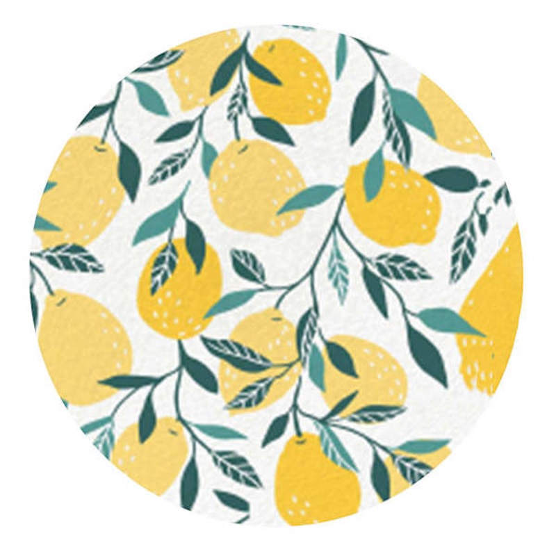 Yellow Lemon Print Braided Round Placemat, 15″