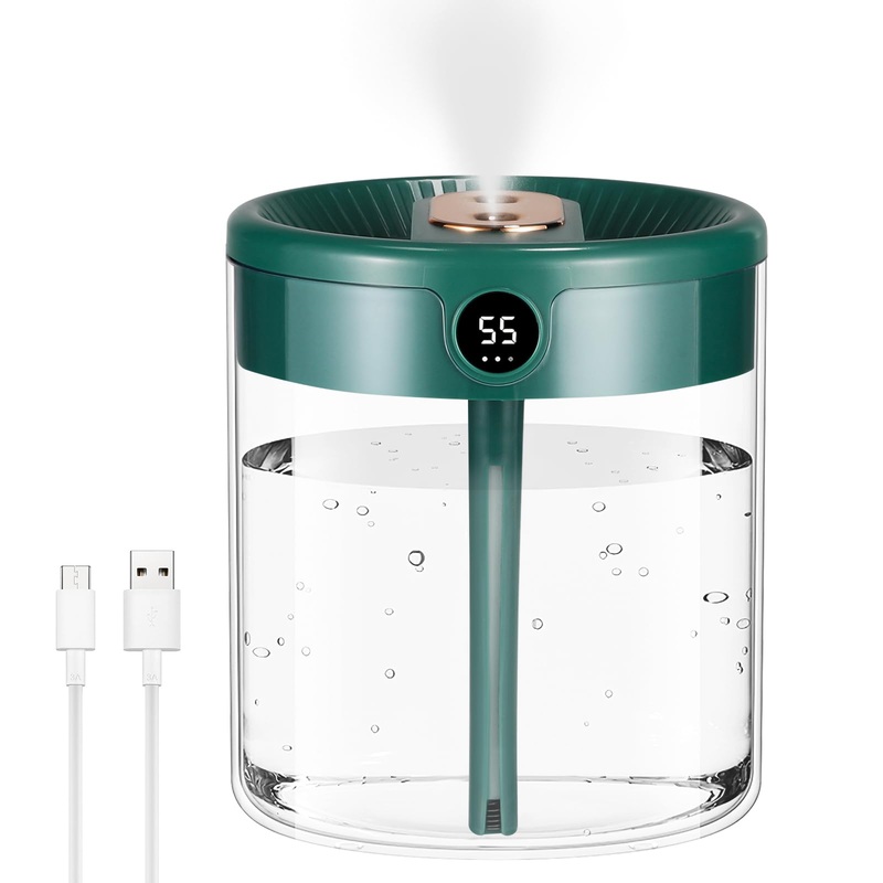 Air Humidifier for Bedroom 2L Cool Mist Humidifiers with Night Light Up to 20H Auto-Off Diffuser Humidifier for Home Babies Nursery Room Office Plants 36dB Quiet Operation Dual Nozzles (Green)