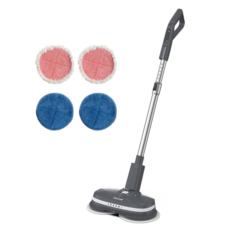 AirCraft PowerGlide Dark Grey Cordless Rechargeable Hard Floor Cleaner and Polisher With 4 Cleaning Pads for Hard Floors Wood Tiles and Laminate