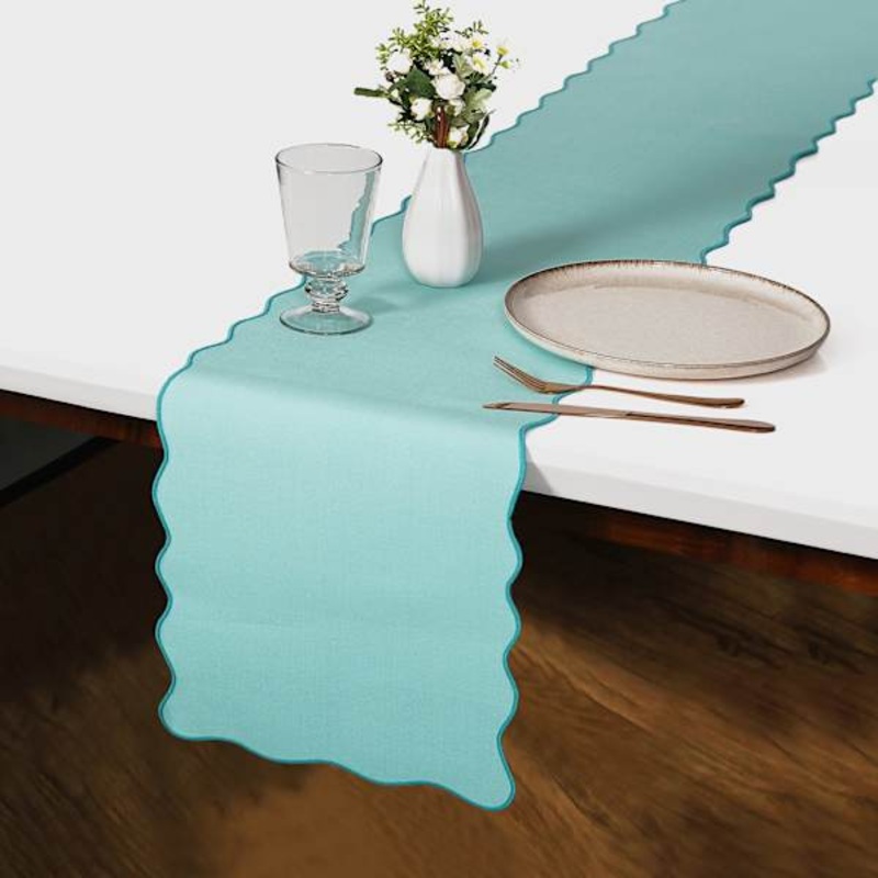 Blue Scalloped Edge Runner, 72″